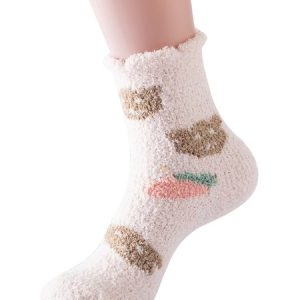 Polka-dot Bear Heart-shaped Graphics Warm Plus Velvet Coral Fleece Floor Socks, Socks, color:Color9|size:One-size, JustFashionNow