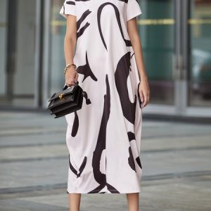 Crew Neck Casual Loose Maxi Dress With No Belt, Maxi Dresses, color:As Picture|size:XXL, Stylewe