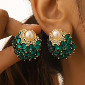 Elegant Green Rhinestone Pearl Raspberry Pattern Earrings Party Holiday Women's Jewelry, Earrings, color:Green|size:One-size, JustFashionNow