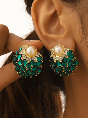 Elegant Green Rhinestone Pearl Raspberry Pattern Earrings Party Holiday Women's Jewelry, Earrings, color:Green|size:One-size, JustFashionNow