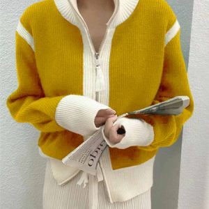 Winter Long sleeve Simple Regular Fit Sweater Coat, Cardigans, color:Yellow|size:XXL, Stylewe