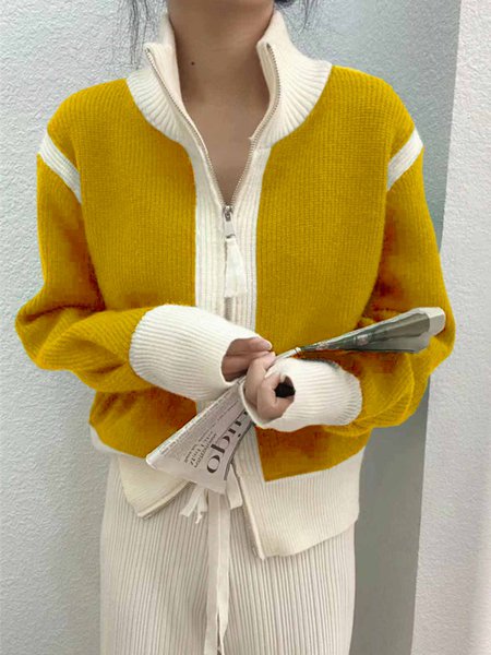 Winter Long sleeve Simple Regular Fit Sweater Coat, Cardigans, color:Yellow|size:XXL, Stylewe