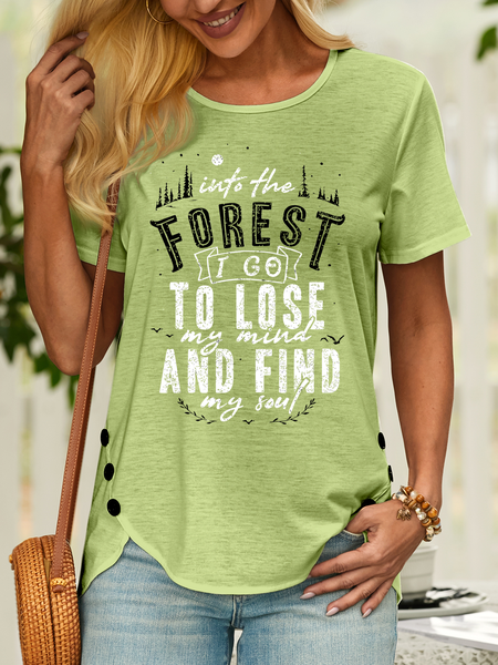 Women’s Into The Forest I Go To Lose My Mind And Find My Sound Plant Casual Cotton T-Shirt, color:Green|size:3XL, Lilicloth.com