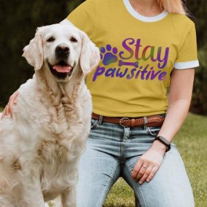Lilicloth X Funnpaw Women's Stay Pawstitive T-Shirt, color:Yellow|size:3XL, Lilicloth.com