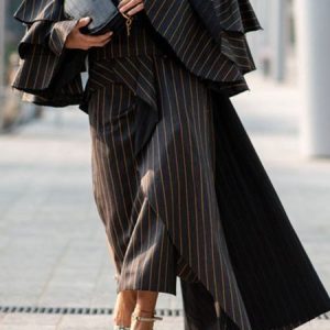 Elegant Regular Fit Striped Skirt, Skirts, color:Black|size:XXL, Stylewe