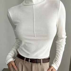 Regular Fit Casual Turtleneck T-Shirt, T-Shirts, color:White|size:XXL, JustFashionNow