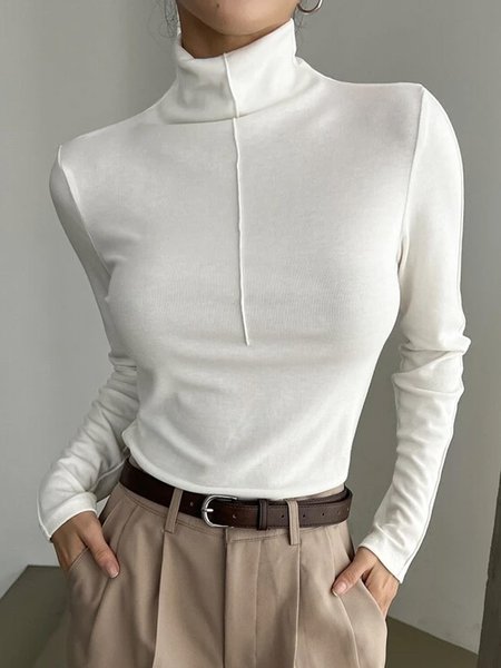 Regular Fit Casual Turtleneck T-Shirt, T-Shirts, color:White|size:XXL, JustFashionNow