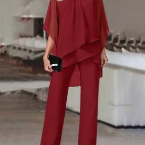 Plain Casual Loose Chiffon Jumpsuit, Jumpsuits&Rompers, color:Red|size:XXL, JustFashionNow