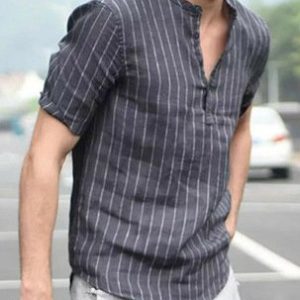 Casual Cotton-Blend Regular Fit Regular Sleeve Shirt, Shirts ＆ Blouse, color:Gray|size:3XL, JustFashionNow