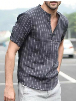 Casual Cotton-Blend Regular Fit Regular Sleeve Shirt, Shirts & Blouse, color:Gray|size:3XL, JustFashionNow