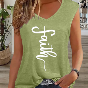 Women's Faith Cross Regular Fit Simple Tank Top, color:Green|size:3XL, Lilicloth.com