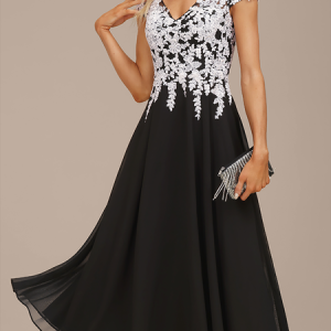 Women Floral V Neck Cap Sleeve Comfy Party Maxi Dress, Dresses, color:Black|size:XXL, Noracora