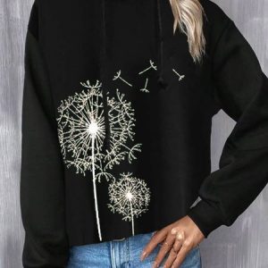 Casual Hoodie Dandelion Hoodie, Hoodies & Sweatshirts, color:Black|size:3XL, Noracora