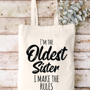 I'M The Oldest Sister Family Text Letters Shopping Tote Bag, color:White|size:One-size, Lilicloth.com