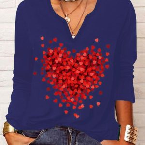 Casual Loose Heart/Cordate T-Shirt, Long sleeves, Lilicloth.com