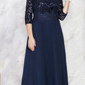 Lace Plain Party Dress With No, DRESSES, color:Navyblue|size:5XL, Noracora
