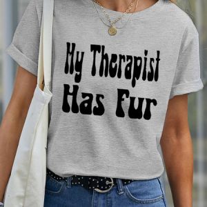 Lilicloth X Funnpaw Women's My Therapist Has Fur Pet Matching T-Shirt, color:Gray|size:XXL, Lilicloth.com