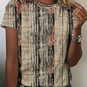 Plus Size Ombre Casual Crew Neck T-Shirt, TOPS, color:Multicolor|size:4X, Noracora