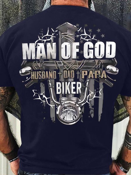 Men's Funny Man Of God Graphic Printing Casual Loose Text Letters Cotton T-Shirt, color:Purplish blue|size:3XL, Lilicloth.com