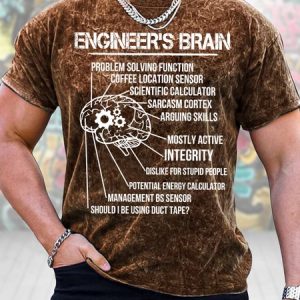 Men's Engineer's Brain Problem-Solving Function Coffee Location Sensor Funny Graphic Printing Casual Crew Neck Loose Text Letters T-Shirt, color:Brown|size:3XL, Lilicloth.com