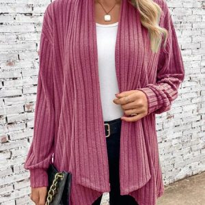 Wrap Long Sleeve Plain Heavyweight Medium Elasticity Loose Kimono For Women, Kimono, color:Rose|size:XXL, Noracora
