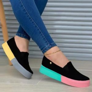Women's Color Block Casual Slip On Shoes, Flats, color:Black|size:43, JustFashionNow