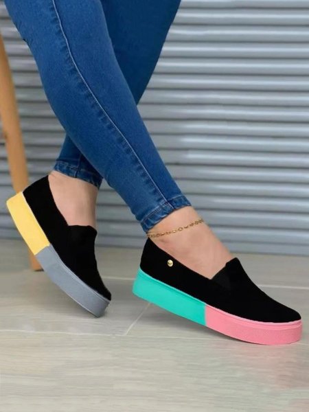 Women's Color Block Casual Slip On Shoes, Flats, color:Black|size:43, JustFashionNow