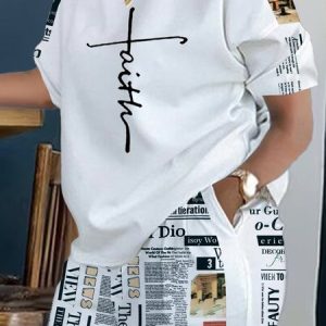 Daily Crew Neck Text Letters Casual T-Shirt, Tees, color:As Picture|size:XS, Stylewe