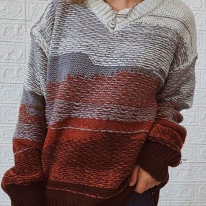 Casual Ombre Crew Neck Regular Fit Sweater, Sweaters, color:Coffee|size:One-size, JustFashionNow