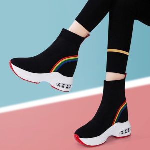Casual Color Block Slip On Block Heel Fly Woven Shoes, Sneakers&Athletic, color:Red|size:42, Noracora