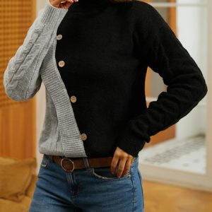 Regular Fit Wool/Knitting Color Block Sweater, Sweaters, color:Black|size:XXL, JustFashionNow