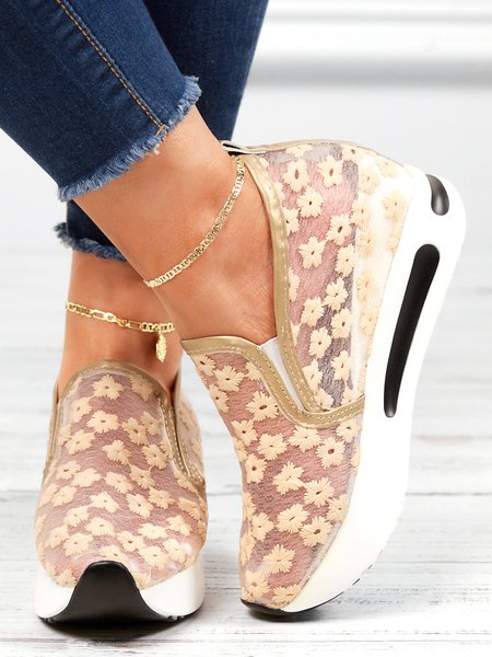 Lace Floral Breathable Comfort Sneakers, Sneakers, color:Khaki|size:42, JustFashionNow