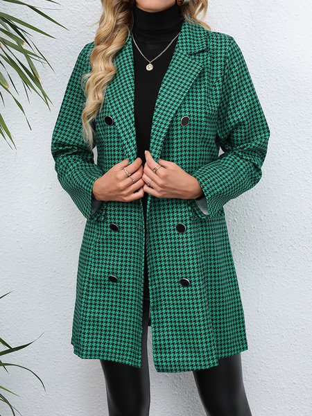 Casual Plaid Shawl Collar Regular Fit Trench Coat, Trench Coats, color:Green|size:XXL, JustFashionNow