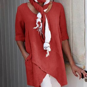 Linen Crew Neck Half Sleeve Solid Shirt & Blouses, Shirts & Blouses, color:Red|size:XXL, JustFashionNow