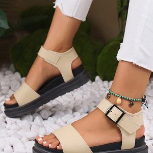 Casual Minimalist Platform Ankle Strap Sandals, Sandals, color:Apricot|size:43, JustFashionNow