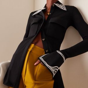 Urban Color Block Shirt Collar Regular Fit Blouse, Blouses and Shirts, color:Black|size:XXL, Stylewe