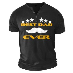Men's Button Henley Collar Shirt Best Dad Ever Father's Gift Vintage Breathable Comfort T-Shirt, T-Shirts, , COTOSEN, Apparel Online, Cheap Clothes, Buy Now