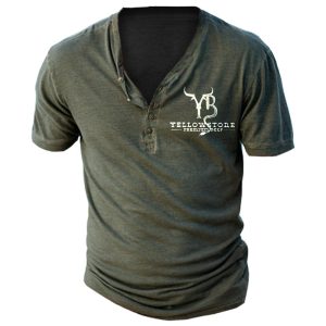 Men's Henley Collar Yellowstone T-Shirt Breathable Comfortable Casual T-Shirt, T-Shirts, , COTOSEN, Apparel Online, Cheap Clothes, Buy Now