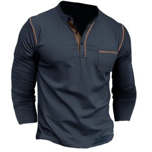 Men's Colorblock Henley Collar T-Shirt Casual Breathable Fashion Street Plus Size Long Sleeve Tee, T-Shirts, , COTOSEN, Apparel Online, Cheap Clothes, Buy Now