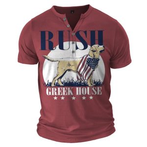 Men's Vintage T-Shirt Rush Greek House T-Shirt Henley Collar Breathable Casual T-Shirt, T-Shirts, , COTOSEN, Apparel Online, Cheap Clothes, Buy Now