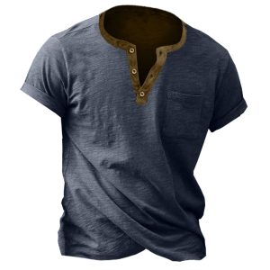Men's Color Block Henry T-shirt Breathable Comfortable Outdoor Hiking Short-sleeved T-shirt, T-Shirts, , COTOSEN, Apparel Online, Cheap Clothes, Buy Now
