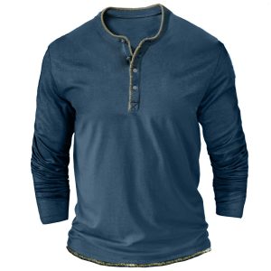 Men's Colorblock Henley Collar T-Shirt Casual Breathable Fashion Street Plus Size Long Sleeve Tee, T-Shirts, , COTOSEN, Apparel Online, Cheap Clothes, Buy Now