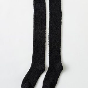 1pair Women Comfy Warmth Coral Fleece Over the Knee Socks, Socks, color:Black|size:One-size, JustFashionNow
