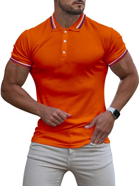 Striped Casual Polo Collar Polo Shirt, Polos, color:Orange|size:4XL, JustFashionNow