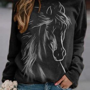 JFN Crew Neck Horse Casual Sweatshirt, Sweatshirts & Hoodies, color:Black|size:3XL, JustFashionNow
