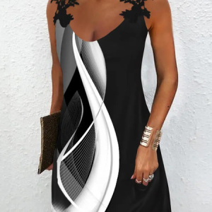 Lace Regular Fit Simple V Neck Dress, Midi, color:Black|size:XXL, Noracora
