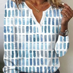 Casual V Neck Loose Ombre T-Shirt, Long sleeves, Lilicloth.com