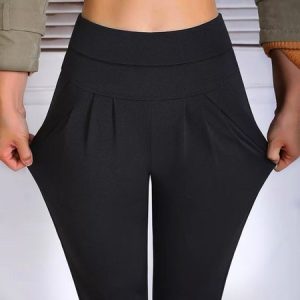 Knitted Casual Plain Leggings, Leggings, color:Black|size:XXL, JustFashionNow