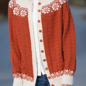 Women Yarn/Wool Yarn Fair Isle Long Sleeve Comfy Casual Cardigan, Cardigans, color:Orange|size:XXL, Noracora