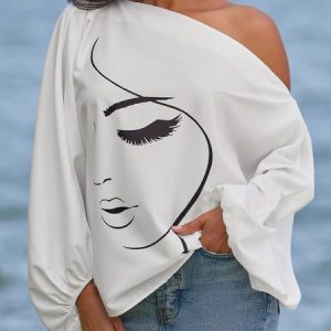 Summer Lightweight Asymmetrical Neck Loosen Vacation Top, Blouses and Shirts, color:White|size:XXL, Stylewe